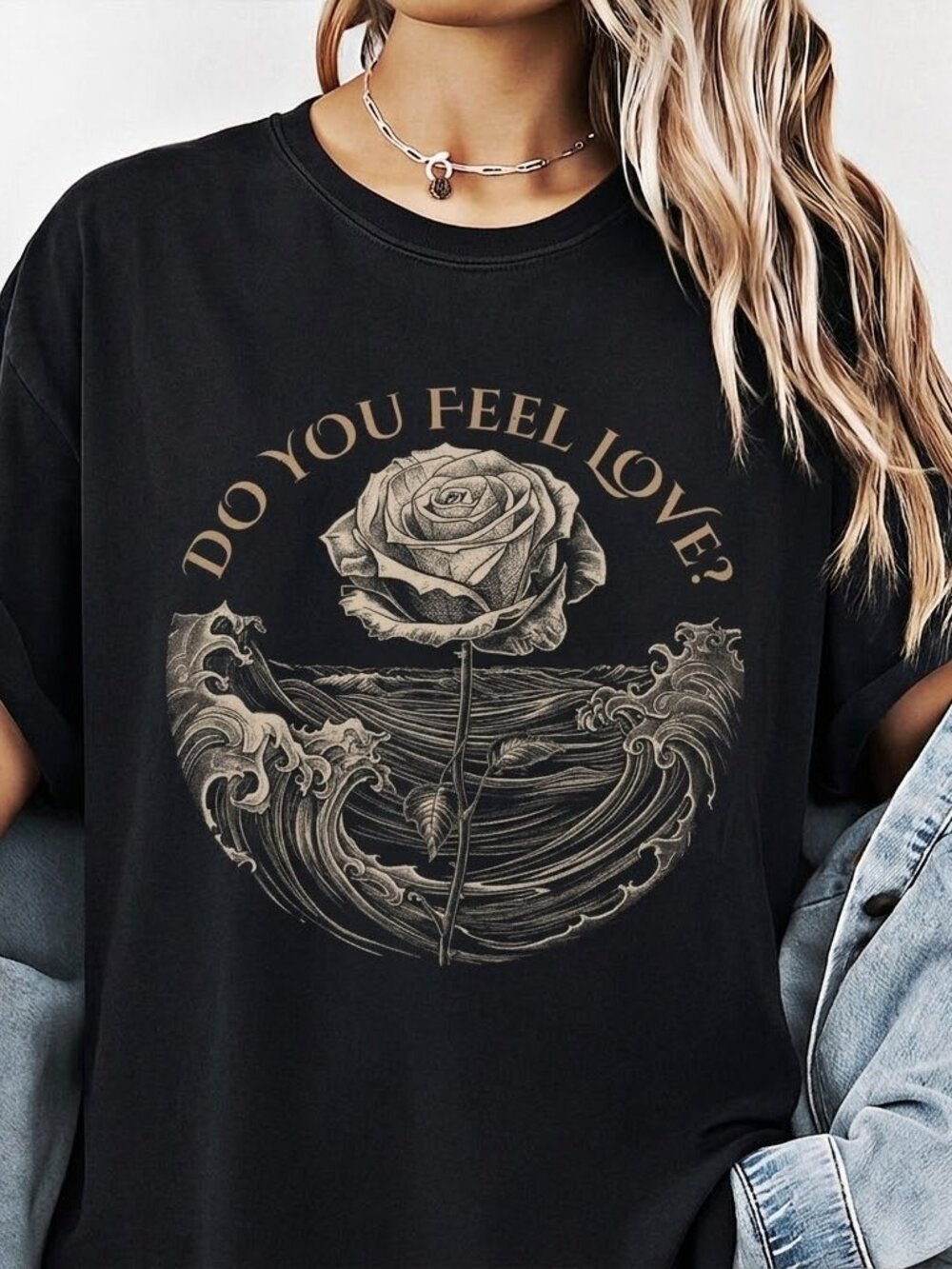 Gothic Rose Ocean Waves Vintage Graphic Tee, Dark Metal Shirt